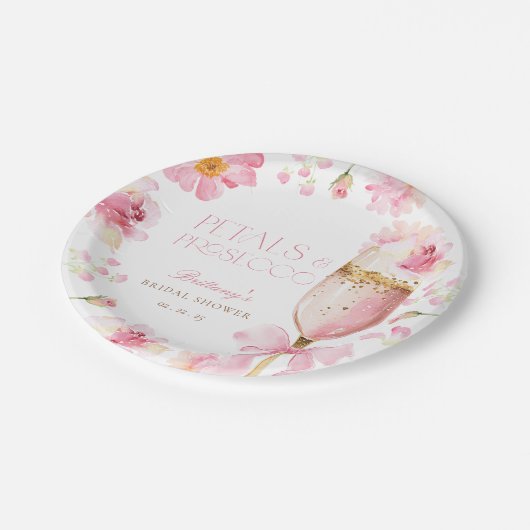 Roze Bow Petals Prosecco Vrijgezellenfeest Papieren Bordje (Gekanteld)