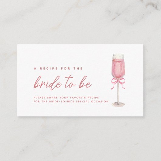 Roze Bow Petals & Prosecco Vrijgezellenfeest Recep Informatiekaartje (Voorkant)