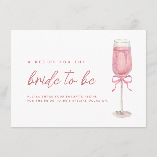 Roze Bow Petals & Prosecco Vrijgezellenfeest Recep Informatiekaartje (Voorkant)