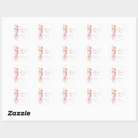 Roze Bow Petals Prosecco Vrijgezellenfeest Ronde Sticker (Vel)