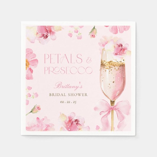 Roze Bow Petals Prosecco Vrijgezellenfeest Servet (Voorkant)