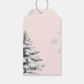 Roze Bow Pine Trees Winter Onederland 1e verjaarda Cadeaulabel (Achterkant)