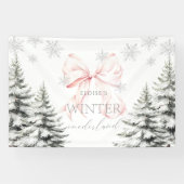 Roze Bow Pine Trees Winter Onederland 1e verjaarda Spandoek (Horizontaal)