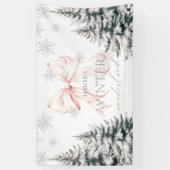 Roze Bow Pine Trees Winter Onederland 1e verjaarda Spandoek (Verticaal)