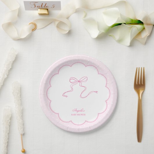 Roze Bow Polka Dot Baby shower Papier Bord (Huwelijk)