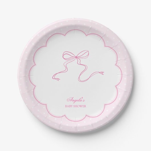 Roze Bow Polka Dot Baby shower Papier Bord (Voorkant)