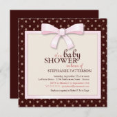 Roze Bow Polka Dot Girl Baby shower Uitnodiging (Voorkant / Achterkant)