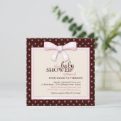Roze Bow Polka Dot Girl Baby shower Uitnodiging (Staand voorkant)