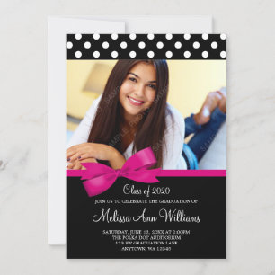 Roze Bow Polka Dots Foto Afstuderen Aankondiging