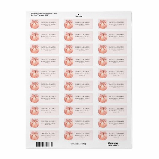 Roze Bow Pompoen Adresetiketten Etiket (Full Sheet)