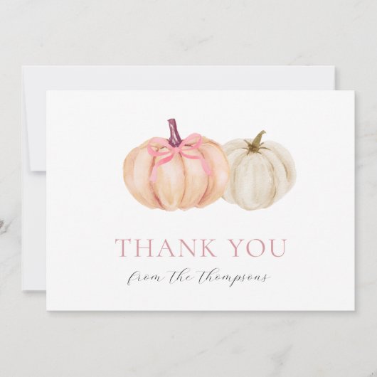 Roze Bow Pompoen Baby Meisje Dank je Bedankkaart (Voorkant)