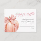 Roze Bow Pompoen Baby shower Luier Raffle Informatiekaartje (Voorkant)