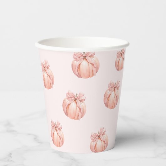Roze Bow Pompoen Baby shower Papieren Cup Papieren Bekers (Voorkant)