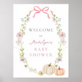 Roze Bow Pompoen Bloemen Baby shower Welkomstbord Poster (Voorkant)