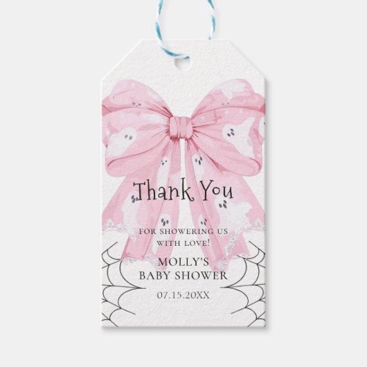 Roze Bow Pompoen Ghost Baby shower Gift Labels Cadeaulabel (Voorkant)