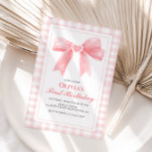 Roze Bow preppy Coquette 1e verjaardag Kaart