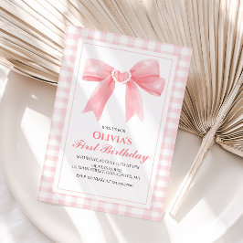 Roze Bow preppy Coquette 1e verjaardag Kaart