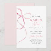 Roze Bow Quinceanera uitnodiging (Voorkant / Achterkant)