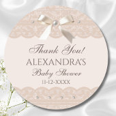 Roze Bow Regency Lace Baby shower Dank u Ronde Sticker