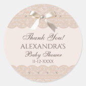Roze Bow Regency Lace Baby shower Dank u Ronde Sticker (Voorkant)