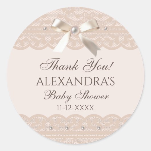 Roze Bow Regency Lace Baby shower Dank u Ronde Sticker (Voorkant)