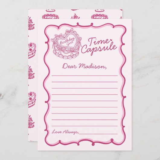 Roze Bow Retro Coquette Cake Time Capsule Kaart (Voorkant / Achterkant)