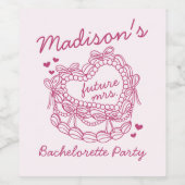 Roze Bow Retro Hart Coquette Cake Bachelorette Wijn Etiket (Enkel label)