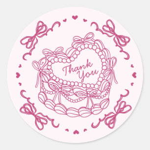 Roze Bow Retro Hart Coquette Cake Bedankt Ronde Sticker