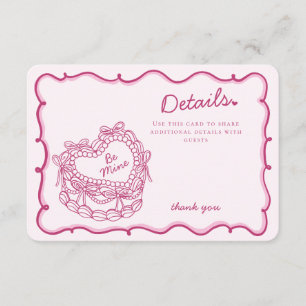 Roze Bow Retro Hart Coquette Cake Details Invoegen Informatiekaartje
