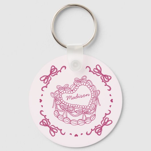 Roze Bow Retro Hart Coquette Cake Favorieten Sleutelhanger (Achterkant)