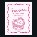 Roze Bow Retro Hart Coquette Cake Favorieten Teken Poster<br><div class="desc">Geniet van de charme van ons Retro Coquette Cake Collectie. Dit kersenzoete ensemble beschikt over een hartvormige coquettaart versierd met roze coquettebogen en zoete boterroomkers, die de essentie van de klassieke romance vastleggen. Perfect voor degenen die houden van een vleugje nostalgische zoetheid, dit collectie voegt een speelse en elegante vibe...</div>
