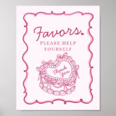Roze Bow Retro Hart Coquette Cake Favorieten Teken Poster (Voorkant)