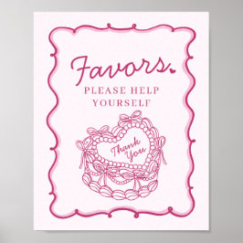 Roze Bow Retro Hart Coquette Cake Favorieten Teken Poster