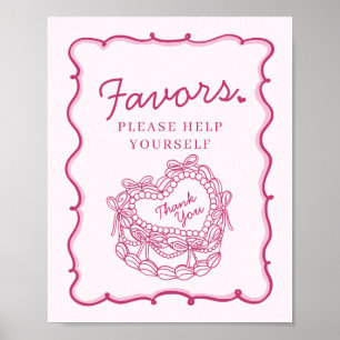 Roze Bow Retro Hart Coquette Cake Favorieten Teken Poster