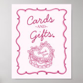 Roze Bow Retro Hart Coquette Cake Kaarten & Gesche Poster (Voorkant)