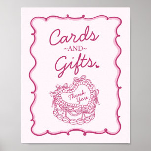 Roze Bow Retro Hart Coquette Cake Kaarten & Gesche Poster