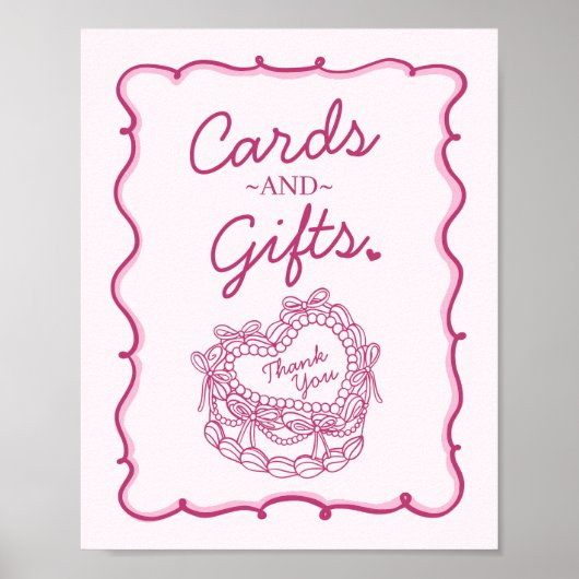 Roze Bow Retro Hart Coquette Cake Kaarten & Gesche Poster (Voorkant)