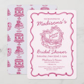 Roze Bow Retro Hart Coquette Cake Vrijgezellenfees Kaart (Voorkant / Achterkant)