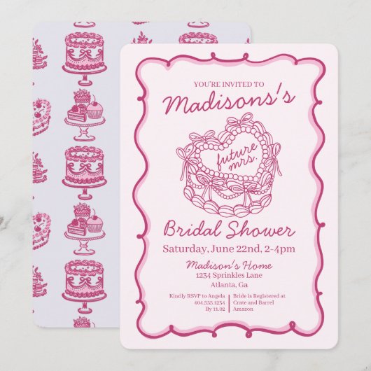 Roze Bow Retro Hart Coquette Cake Vrijgezellenfees Kaart (Voorkant / Achterkant)