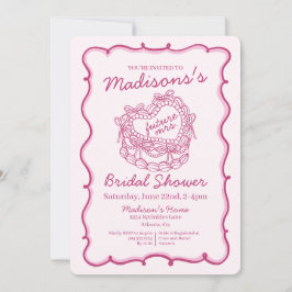Roze Bow Retro Hart Coquette Cake Vrijgezellenfees Kaart