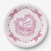 Roze Bow Retro Hart Coquette Cake Vrijgezellenfees Papieren Bordje (Voorkant)