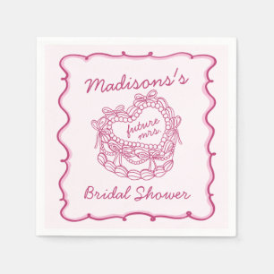 Roze Bow Retro Hart Coquette Cake Vrijgezellenfees Servet
