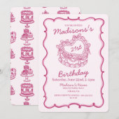 Roze Bow Retro Hart Coquette Taart 21ste Verjaarda Kaart (Voorkant / Achterkant)