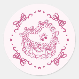 Roze Bow Retro Hart Coquette Taart Envelop Ronde Sticker