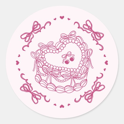 Roze Bow Retro Hart Coquette Taart Envelop Ronde Sticker (Voorkant)