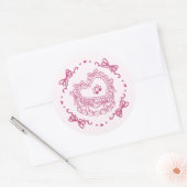 Roze Bow Retro Hart Coquette Taart Envelop Ronde Sticker (Envelop)