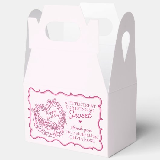 Roze Bow Retro Hart Coquette Taart Verjaardag Bedankdoosjes (Open)