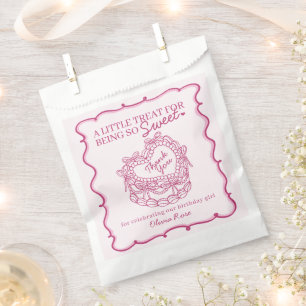 Roze Bow Retro Hart Coquette Taart Verjaardag Bedankzakje