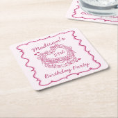 Roze Bow Retro Hart Coquette Taart Verjaardag Kartonnen Onderzetters (Schuin)