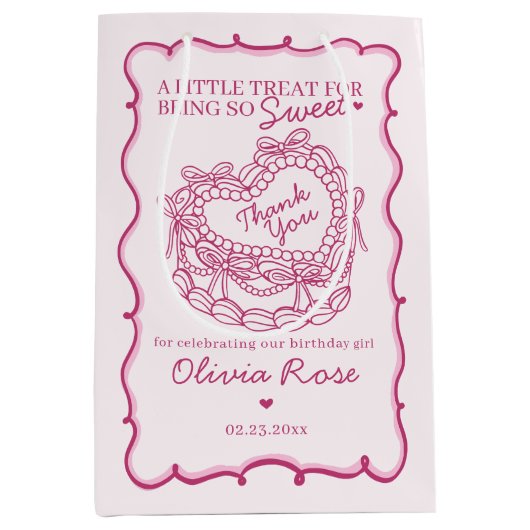 Roze Bow Retro Hart Coquette Taart Verjaardag Medium Cadeauzakje (Voorkant)